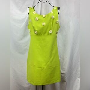 Vintage Bokaos lime green mini dress with floral diasys size M